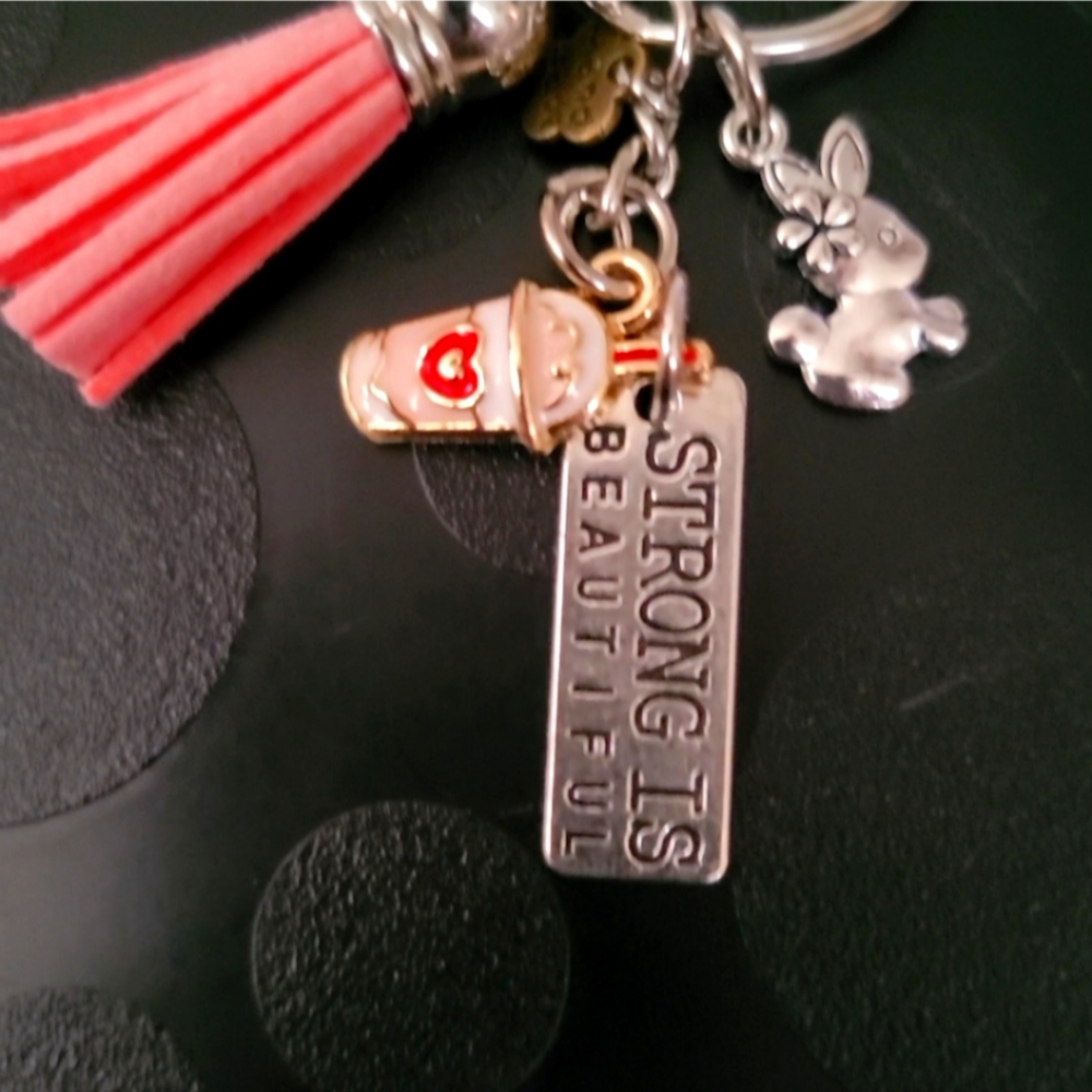 Handmade "Strong is Beautiful" Gym Bunny Key Chain